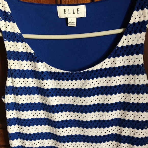 ELLE Women’s Blue & White Fit & Flare Dress - Picture 3 of 6